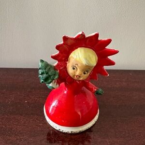 Vintage Holt Howard Poinsettia Girl Bell Ornament